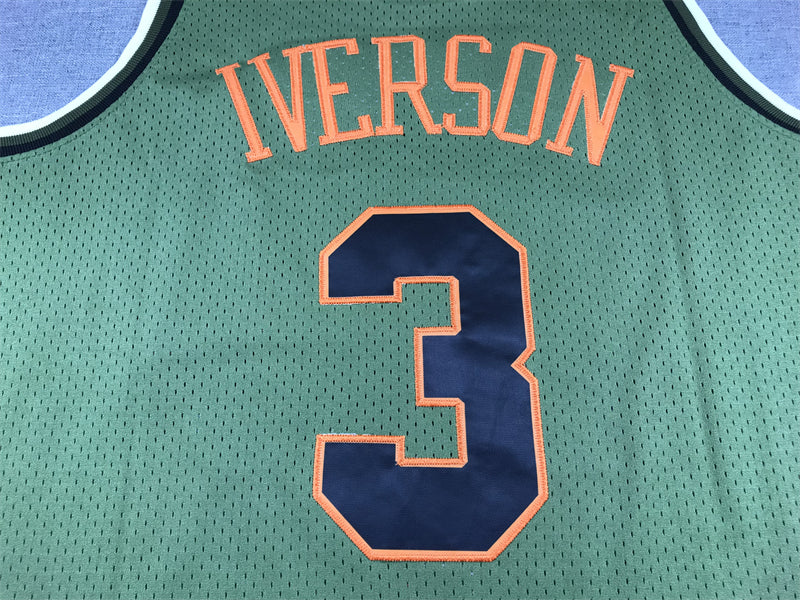 Men's Philadelphia 76ers Allen Iverson #3 Army Green 1996-97 Hardwood Classics Swingman Jersey1