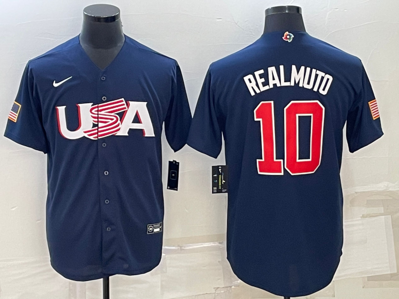 Men's 2023 World Baseball Classic #10 J. T. Realmuto USA Navy Jersey1