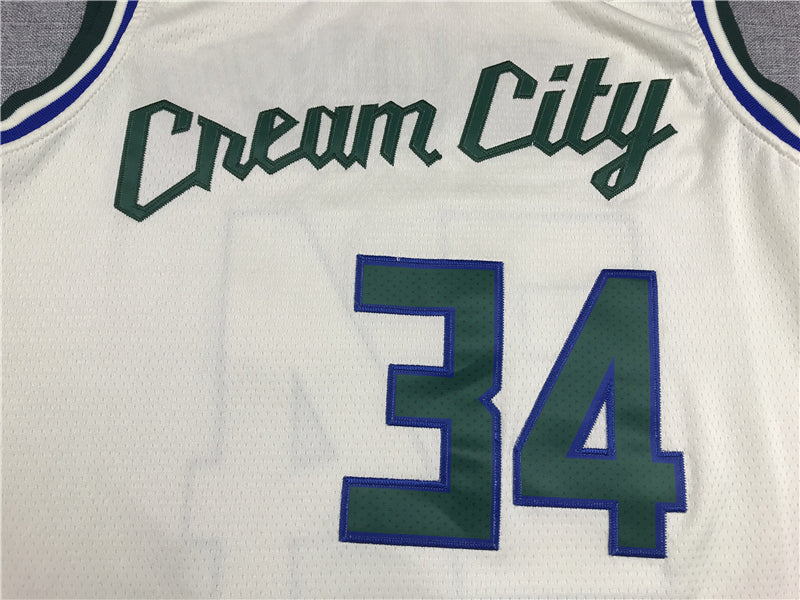 Men's Milwaukee Bucks Giannis Antetokounmpo #34 White Replica Player Jersey1