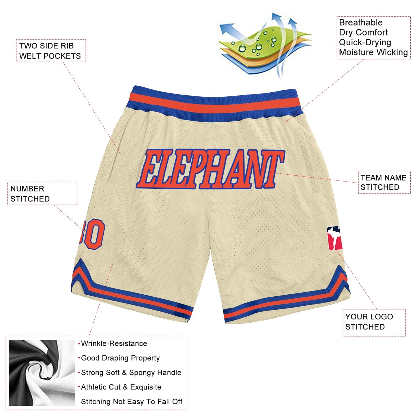 Custom Cream Orange Royal Basketball Shorts - 2