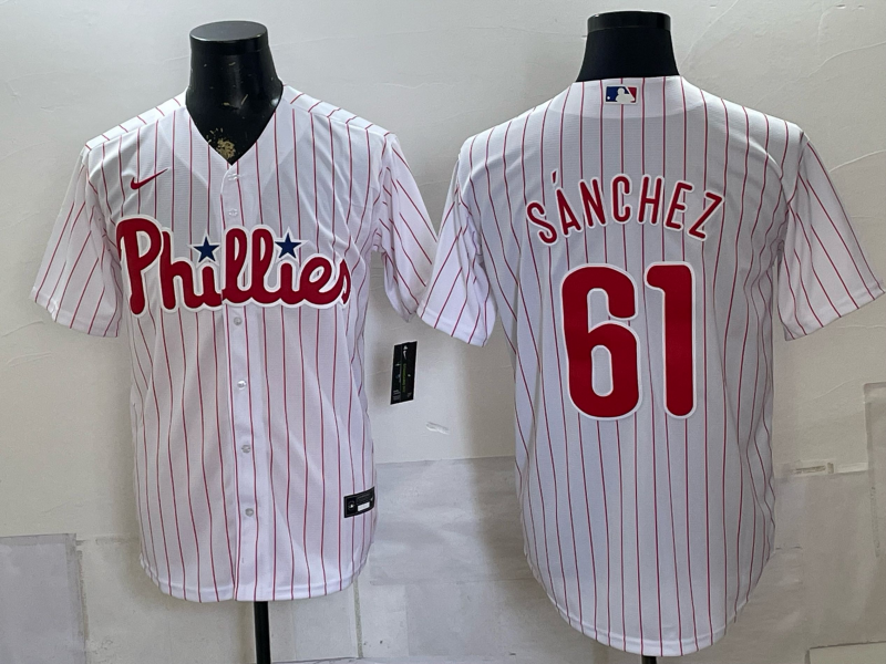 Men's Philadelphia Phillies Cristopher Sanchez #61 White Home Replica Jersey