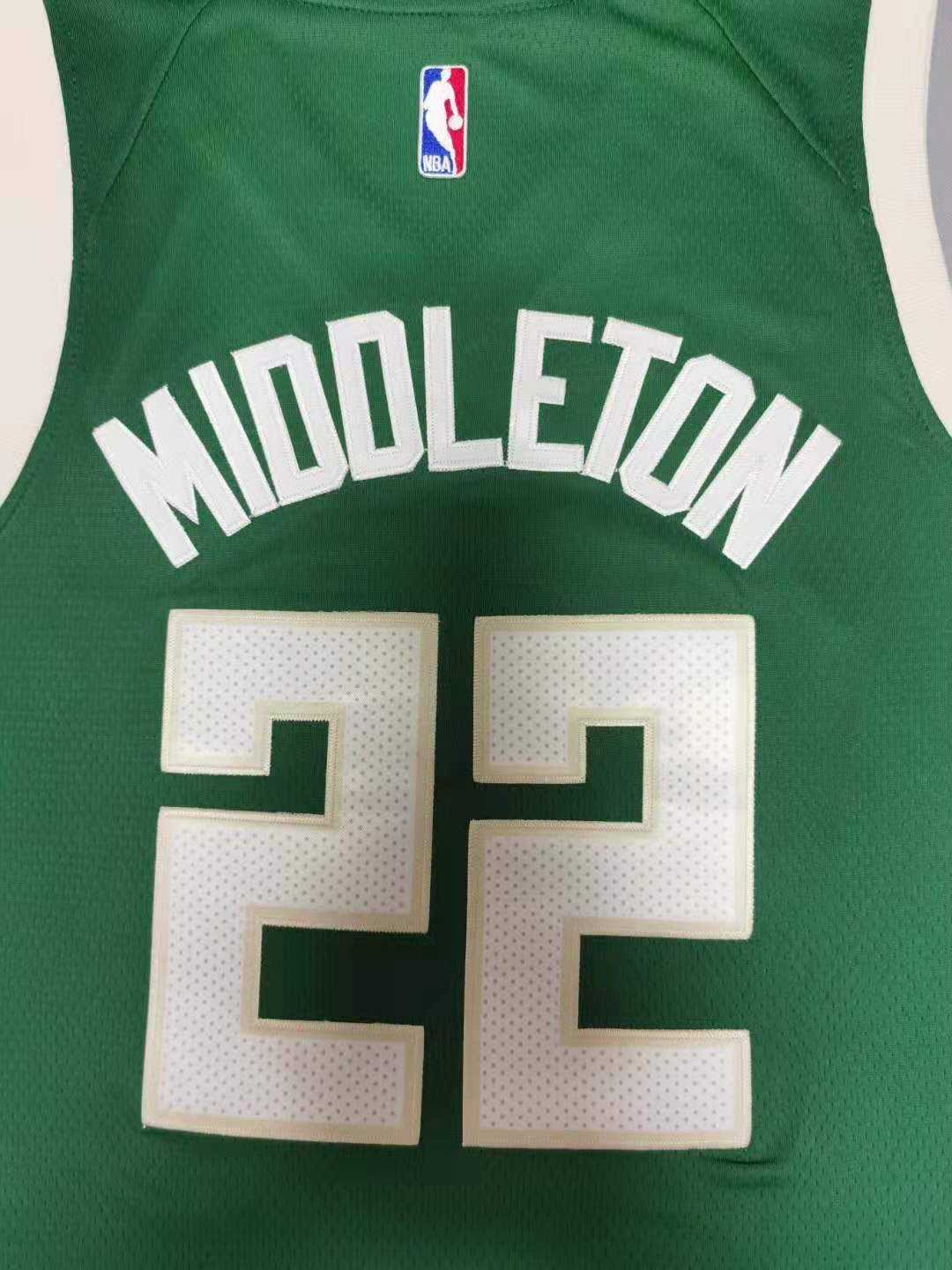 Men's Milwaukee Bucks Khris Middleton #22 Green Fast Break Road Replica Jersey1