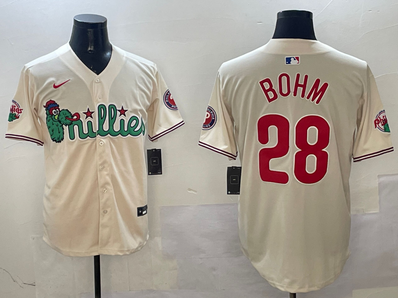 Men's Philadelphia Phillies Alec Bohm #28 Cream Replica Player Jersey1