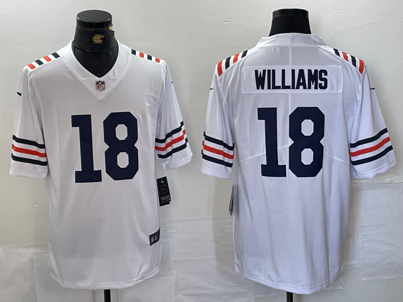 Men's Chicago Bears Caleb Williams #18 White 2024 NFL Draft 2nd Alternate Game Player Jersey1
