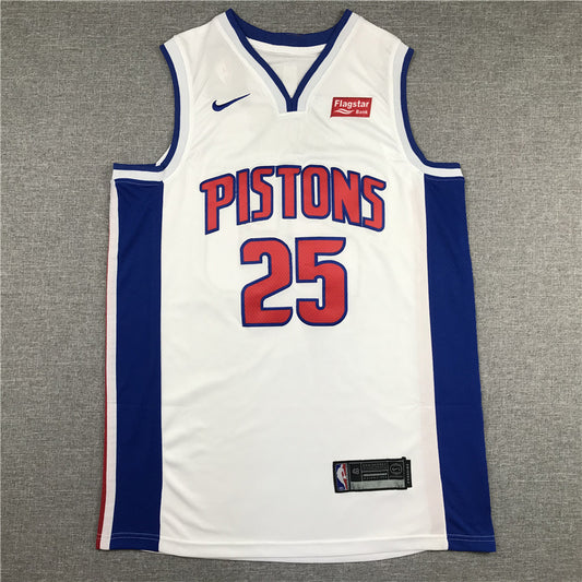 Men's Detroit Pistons Derrick Rose White 2021/22 Fast Break Replica Jersey1