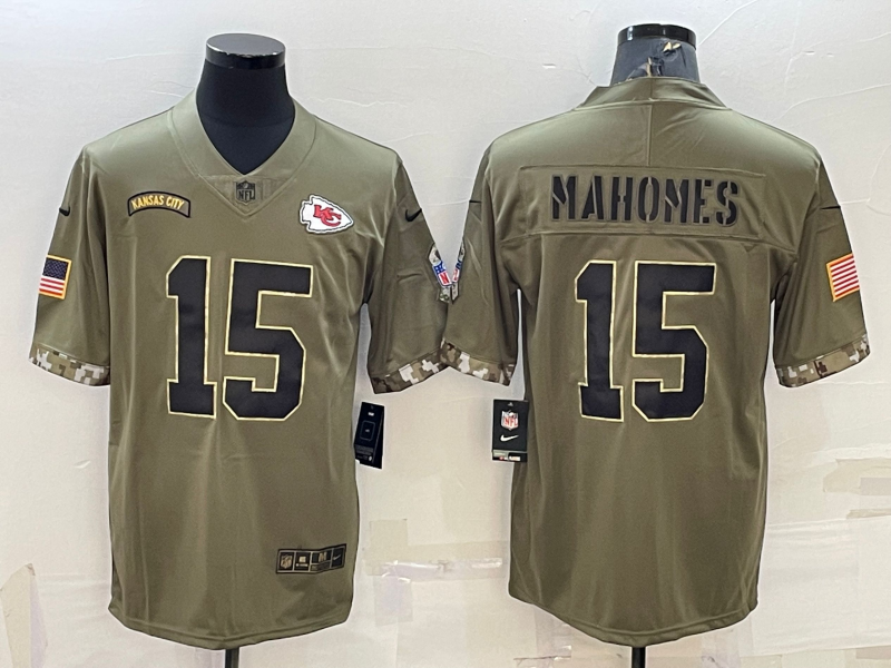 Men's Kansas City Chiefs Patrick Mahomes #15 Olive 2022 Salute To Service Limited Jersey1