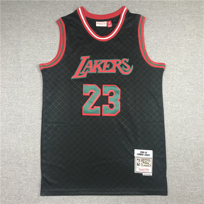Men's Los Angeles Lakers LeBron James #23 Black Hardwood Classics Player Jersey1