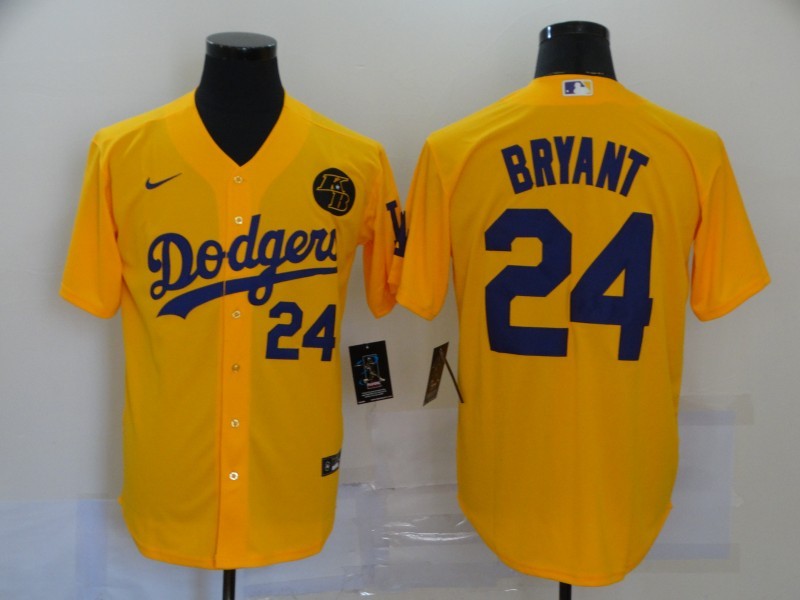Men's Los Angeles Dodgers Kobe Bryant #24 Yellow Replica Baseball Jersey1