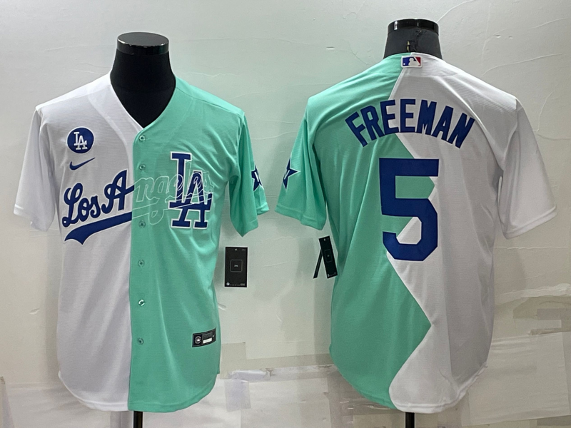 Men's Los Angeles Dodgers Freddie Freeman #5 White/Green Replica Baseball Jersey1