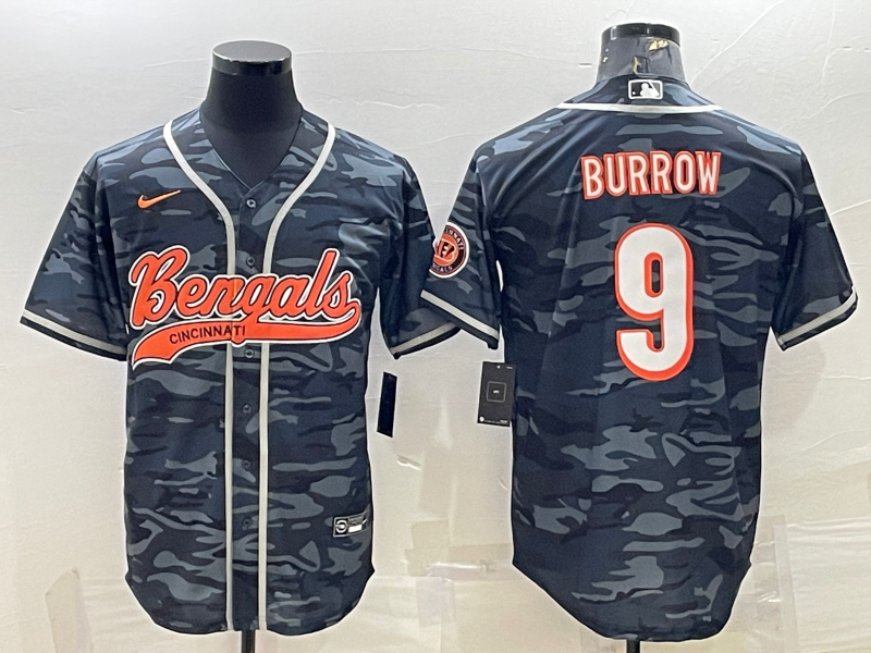 Men's Cincinnati Bengals Joe Burrow #9 Grey Camouflage Fashion Game Jersey2