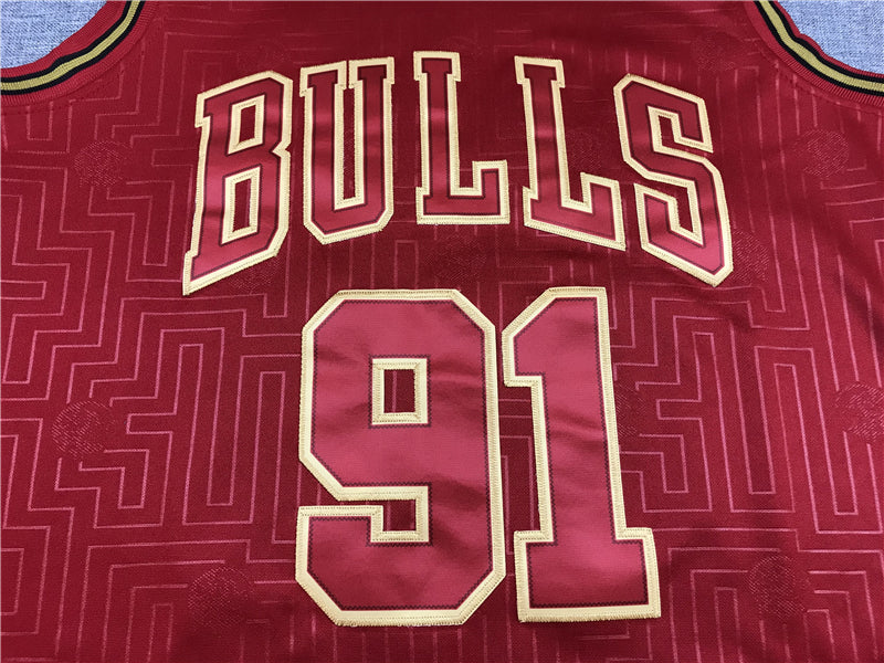 Men's Chicago Bulls Dennis Rodman #91 Red Hardwood Classics Swingman Jersey1