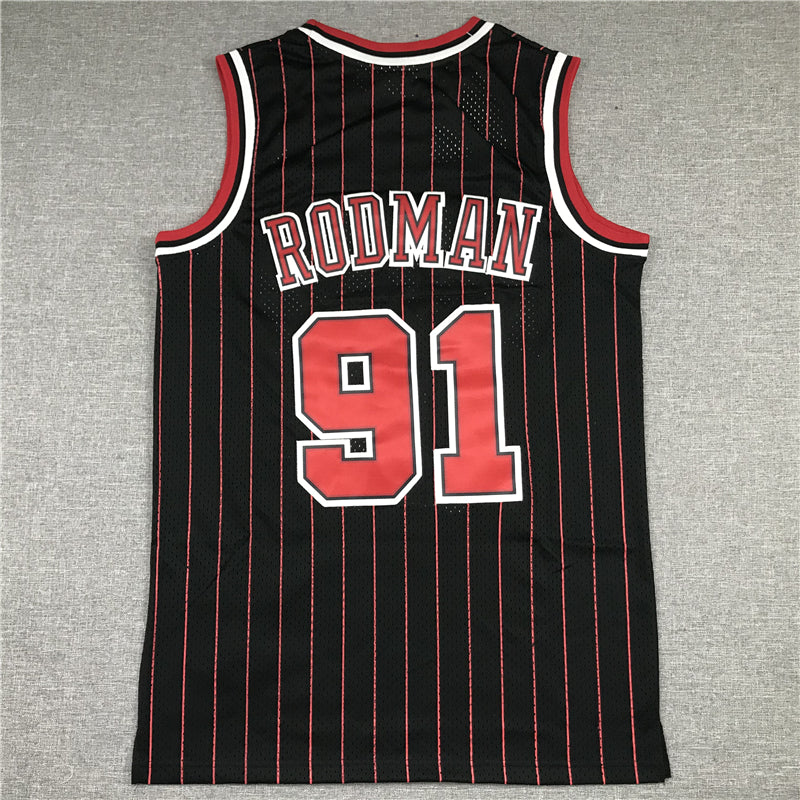 Men's Chicago Bulls Dennis Rodman Black 1995-96 Hardwood Classics Player Jersey1