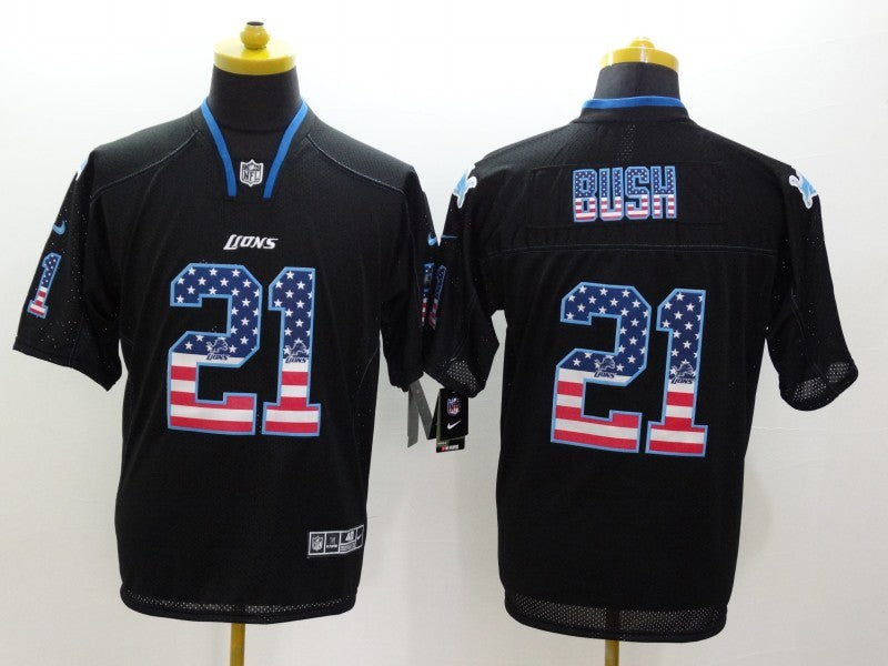 Men's Detroit Lions Reggie Bush #21 Black Game Player Jersey1