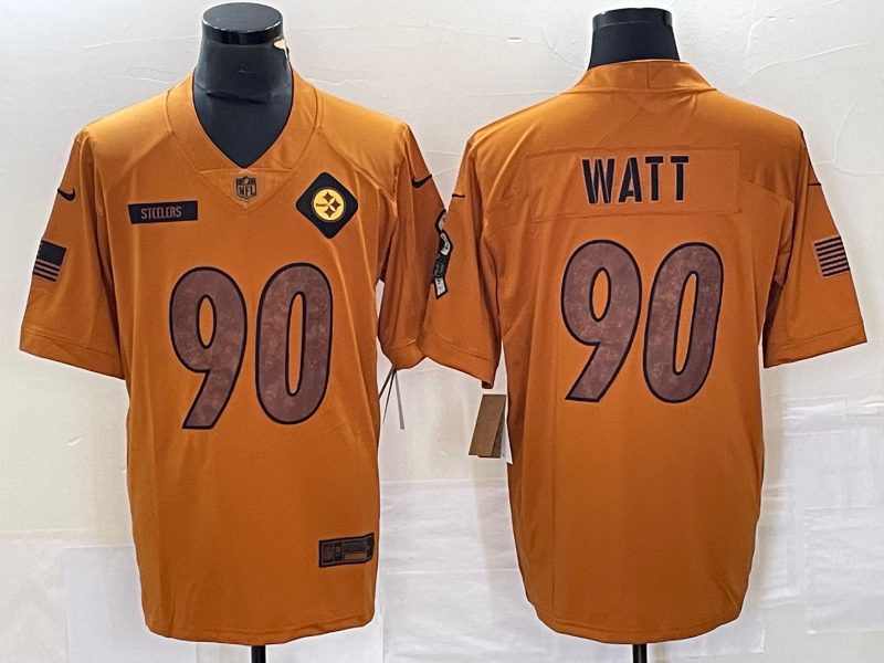 Men's Pittsburgh Steelers T.J. Watt #90 Brown 2023 Salute To Service Limited Jersey1