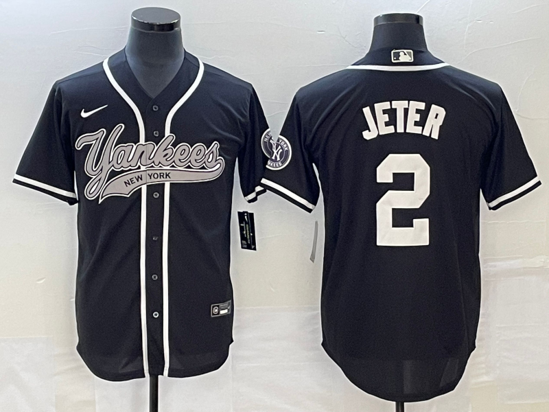Men's New York Yankees Derek Jeter #2 Black Player Jersey1 Joint Edition
