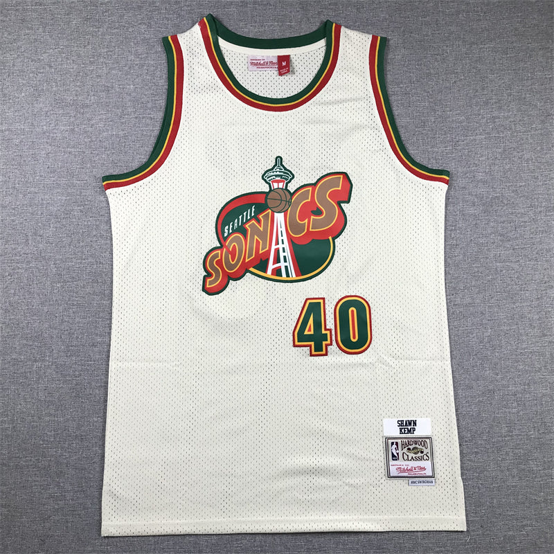 Shawn Kemp #40 Seattle SuperSonics Cream Chainstitch Swingman Jersey - JerseysFreak