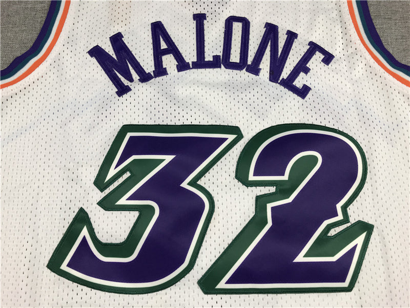 Men's Utah Jazz Karl Malone White 1996-97 Hardwood Classics Swingman Jersey1
