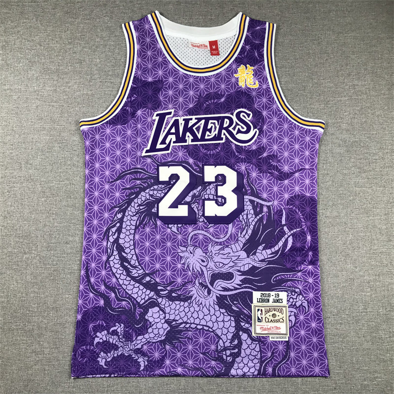 Men's Los Angeles Lakers LeBron James #23 Purple Year of Dragon Edition Swingman Jersey1