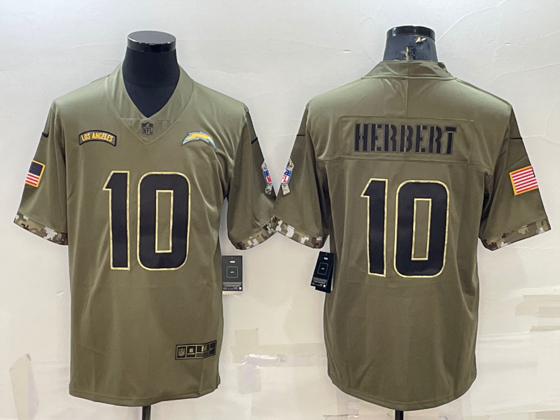 Men's Los Angeles Chargers Justin Herbert #10 Olive 2022 Salute To Service Limited Jersey1