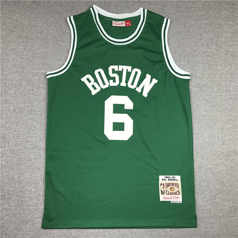 Men's Boston Celtics Bill Russell #6 Kelly Green Hardwood Classics Authentic Jersey1