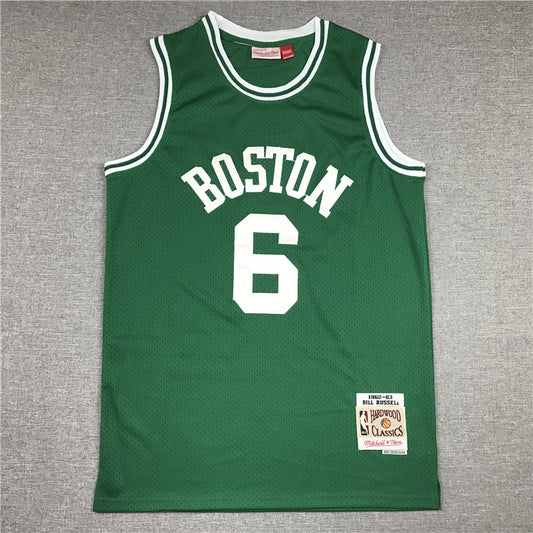 Men's Boston Celtics Bill Russell #6 Kelly Green Hardwood Classics Authentic Jersey1