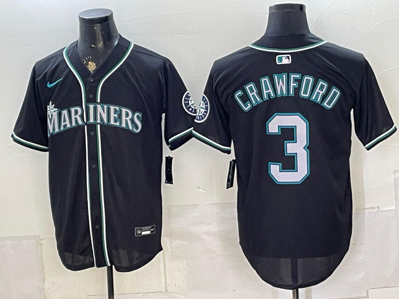 Men's Seattle Mariners JP Crawford #3 Black Replica Player Jersey
