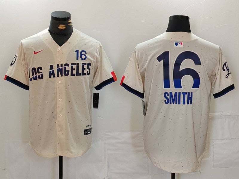 Men's Los Angeles Dodgers Will Smith #16 Cream 2024 City Connect Replica Player Jersey1