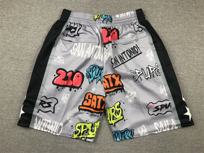 Men's San Antonio Spurs Gray Graffiti Edition Pocket Shorts1