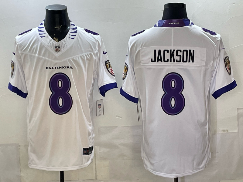 Lamar Jackson #8 Baltimore Ravens White Vapor F.U.S.E. Limited Jersey - JerseysFreak