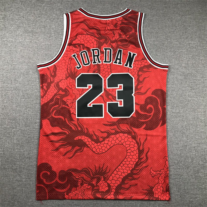 Men's Chicago Bulls Michael Jordan #23 Red Year of Dragon Edition Swingman Jersey1