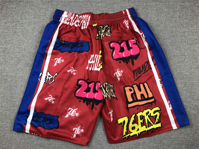 Men's Philadelphia 76ers Red Graffiti Edition Pocket Shorts1
