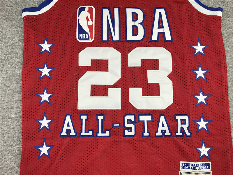 Men's 89 All Star Chicago Bulls Michael Jordan Red Hardwood Classics Swingman Jersey1