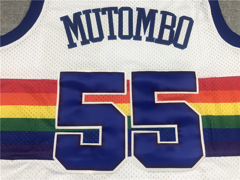 Men's Denver Nuggets Dikembe Mutombo 1991-92 White Hardwood Classics Swingman Jersey1