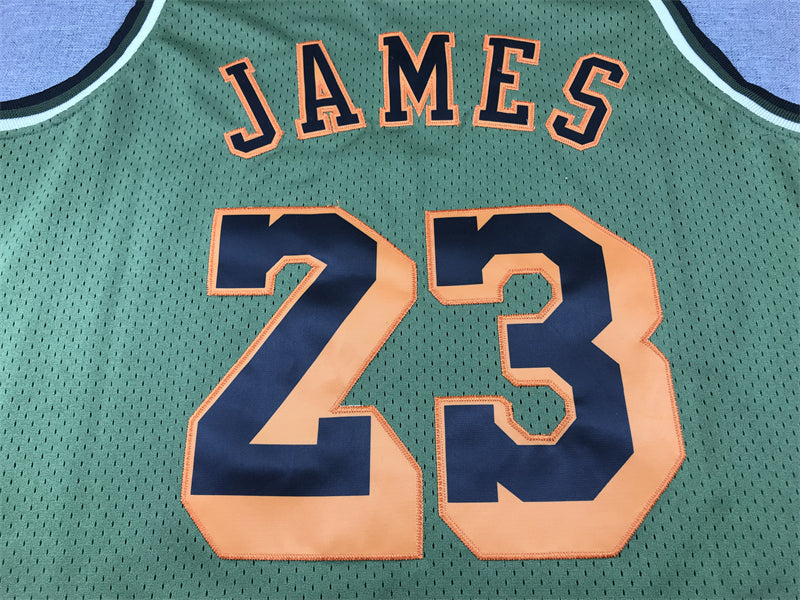 Men's Los Angeles Lakers LeBron James #23 Army Green 2018-19 Hardwood Classics Swingman Jersey1