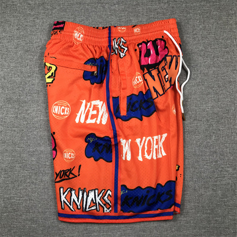 Men's New York Knicks Orange Graffiti Edition Pocket Shorts1