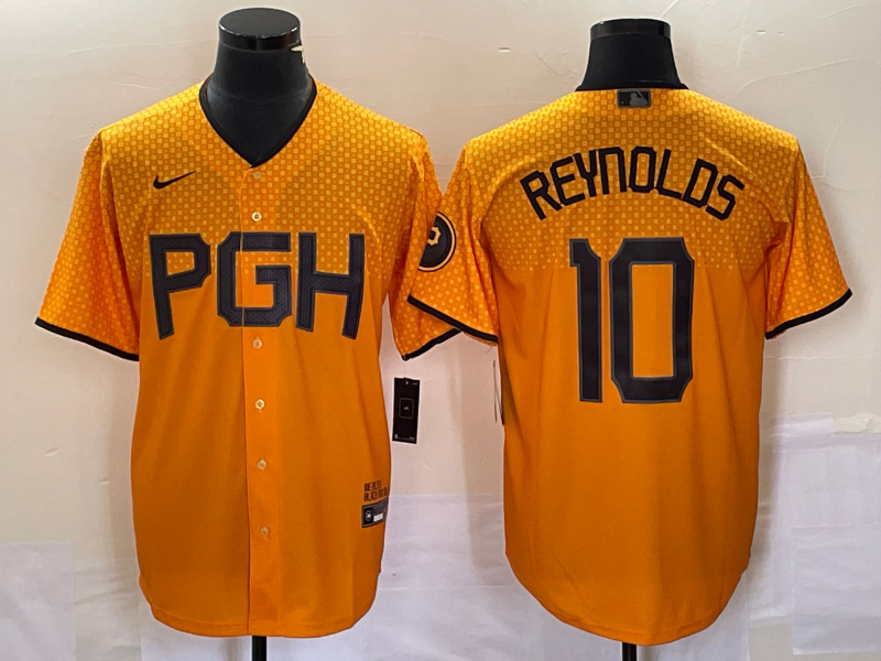 Men's Pittsburgh Pirates Bryan Reynolds #10 Gold 2023 City Connect Replica Player Jersey1