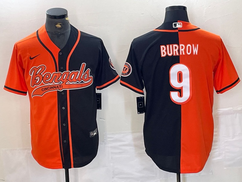 Men's Cincinnati Bengals Joe Burrow #9 Orange/Black Game Player Jersey2 Joint Edition