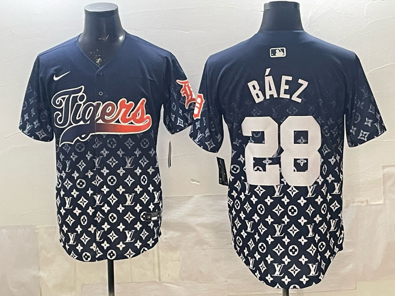 Men's Detroit Tigers Javier Baez #28 Navy Game Player Jersey