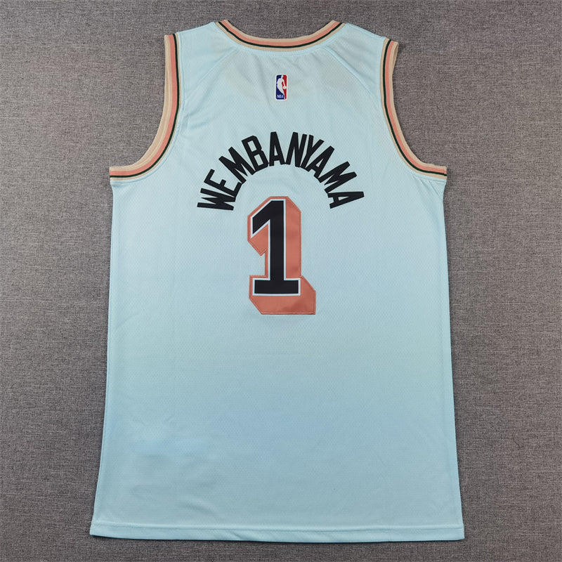 Men's San Antonio Spurs Victor Wembanyama #1 Light Blue 2024/25 Swingman Player Jersey1 - City Edition