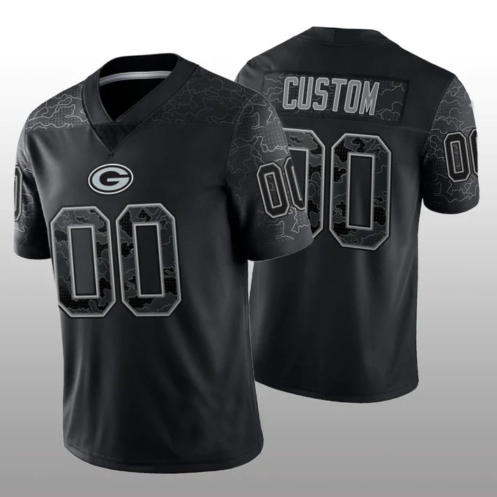Custom1 Green Bay Packers Black RFLCTV Limited Jersey1 Stitched American Football Jerseys