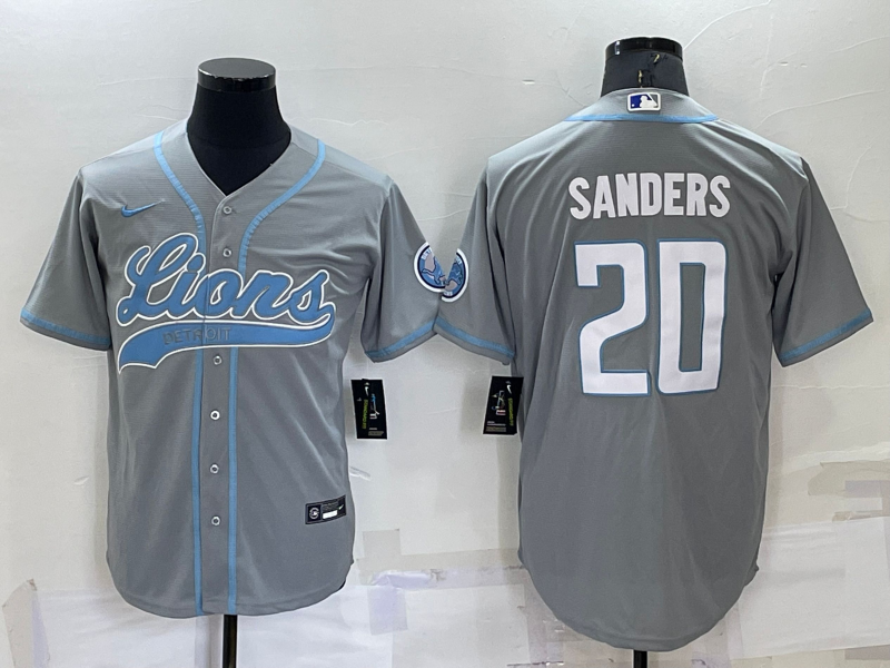 Men's Detroit Lions Barry Sanders #20 Gray Game Jersey1 Joint Edition