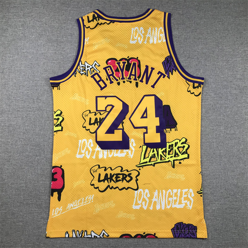 Men's Los Angeles Lakers Kobe Bryant #24 Yellow Swingman Graffiti Edition Jersey1
