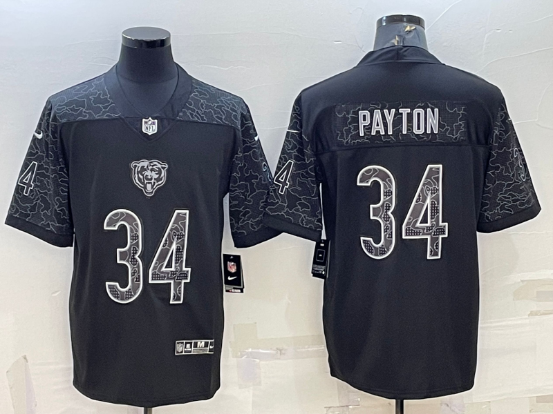 Men's Chicago Bears Walter Payton #34 Black RFLCTV Limited Jersey1