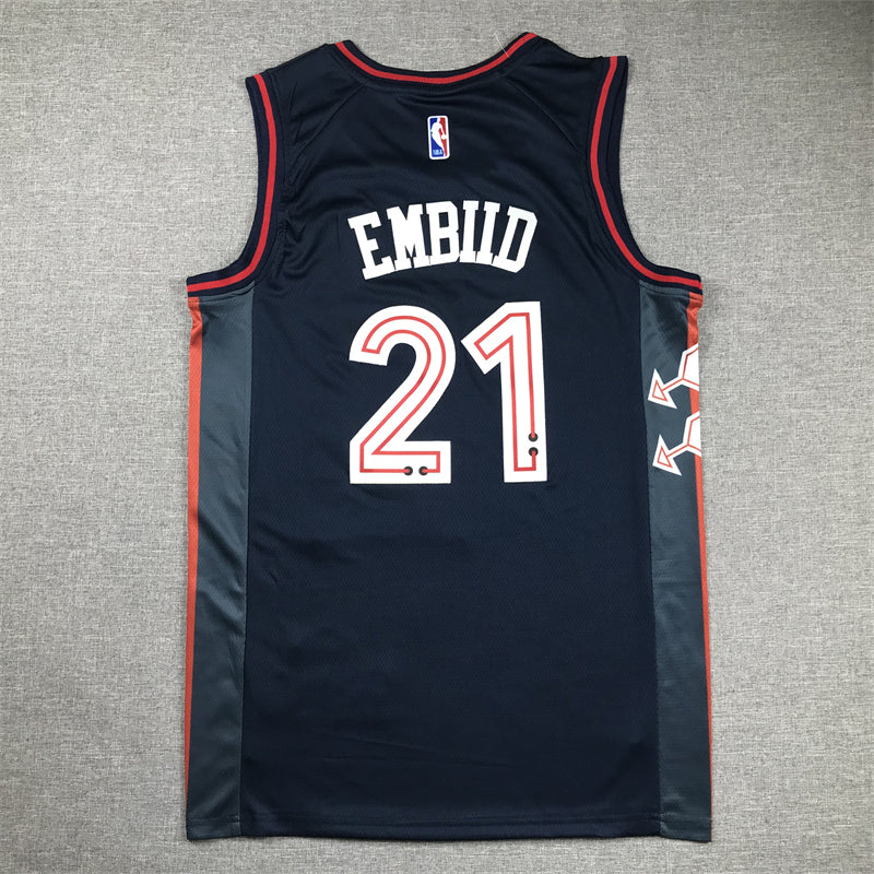 Men's Philadelphia 76ers Joel Embiid #21 Navy 2023/24 Swingman Jersey1 - City Edition