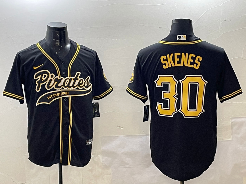 Men's Pittsburgh Pirates Paul Skenes #30 Black Replica Game Jersey1