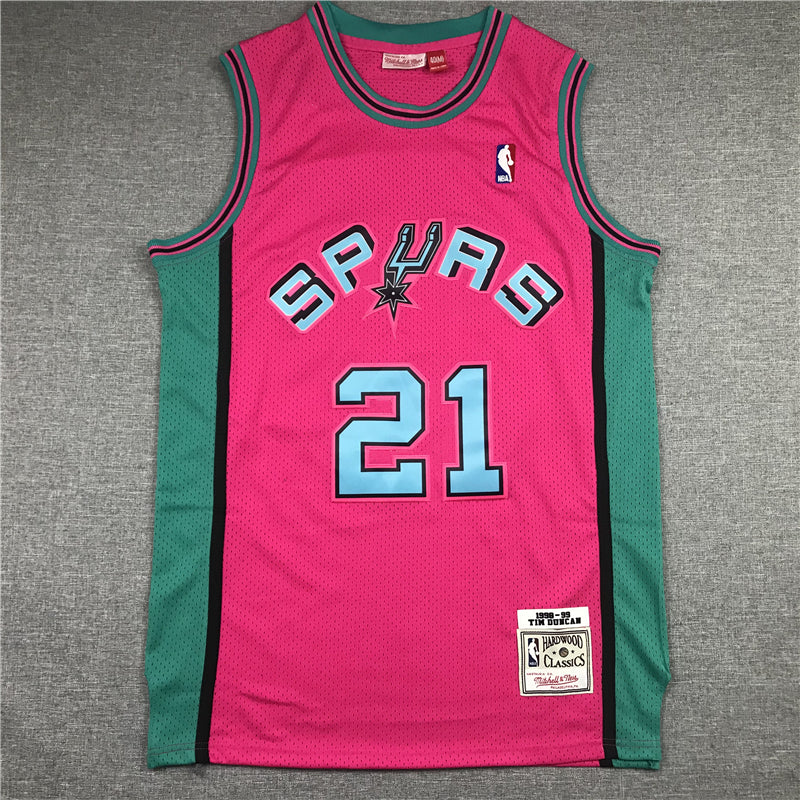 Men's San Antonio Spurs Tim Duncan Pink 1998/99 Classics Swingman Player Jersey1