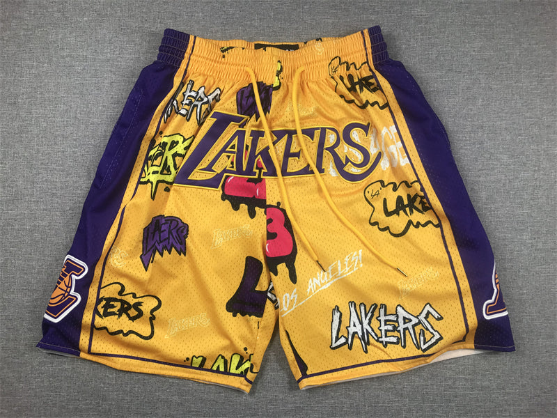 Men's Los Angeles Lakers Yellow Graffiti Edition Pocket Shorts1