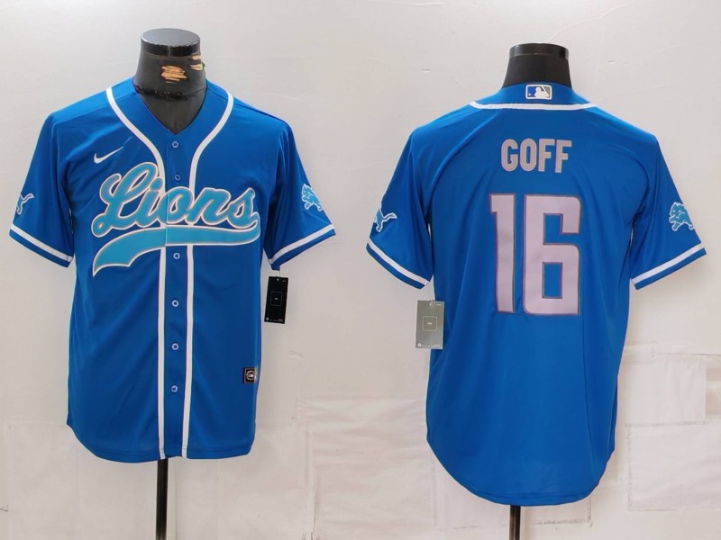 Men's Detroit Lions Jared Goff #16 Blue Player Jersey1