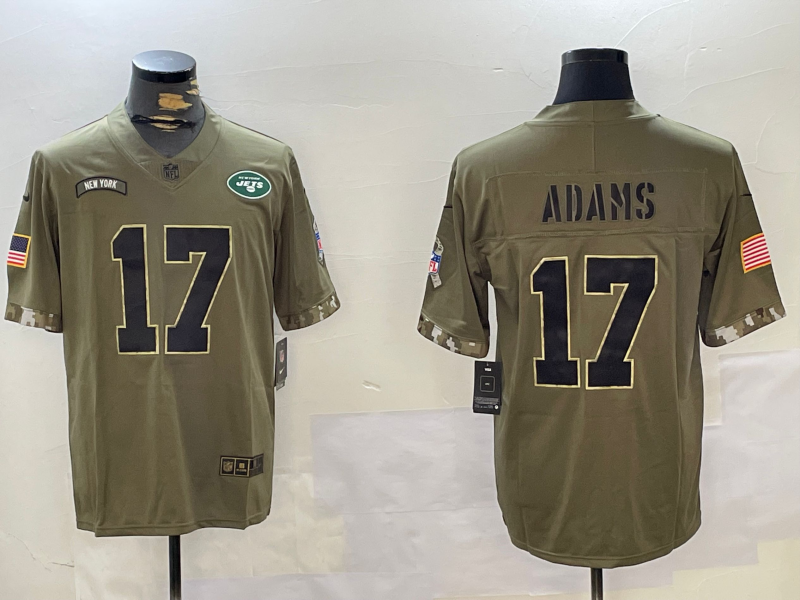 Men's New York Jets Davante Adams #17 Olive Salute To Service Game Jersey1