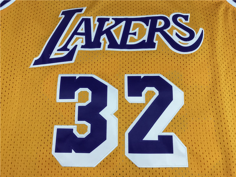 Men's Los Angeles Lakers Magic Johnson #32 Yellow Throwback Jersey1